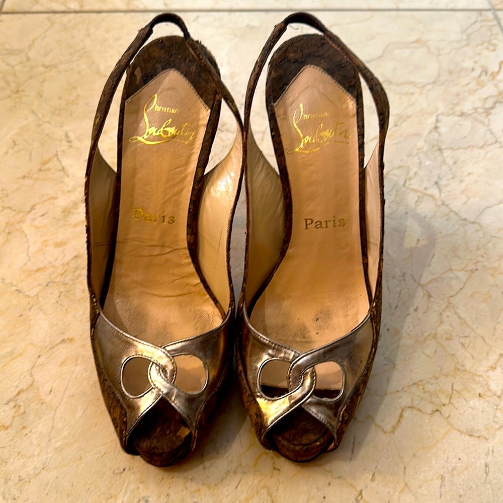 Christian Louboutin brown cork, sling backs